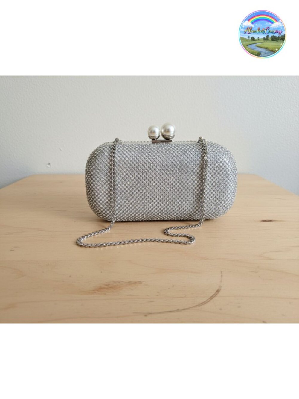 Rhinestone crystal clutch evening bag with chain
